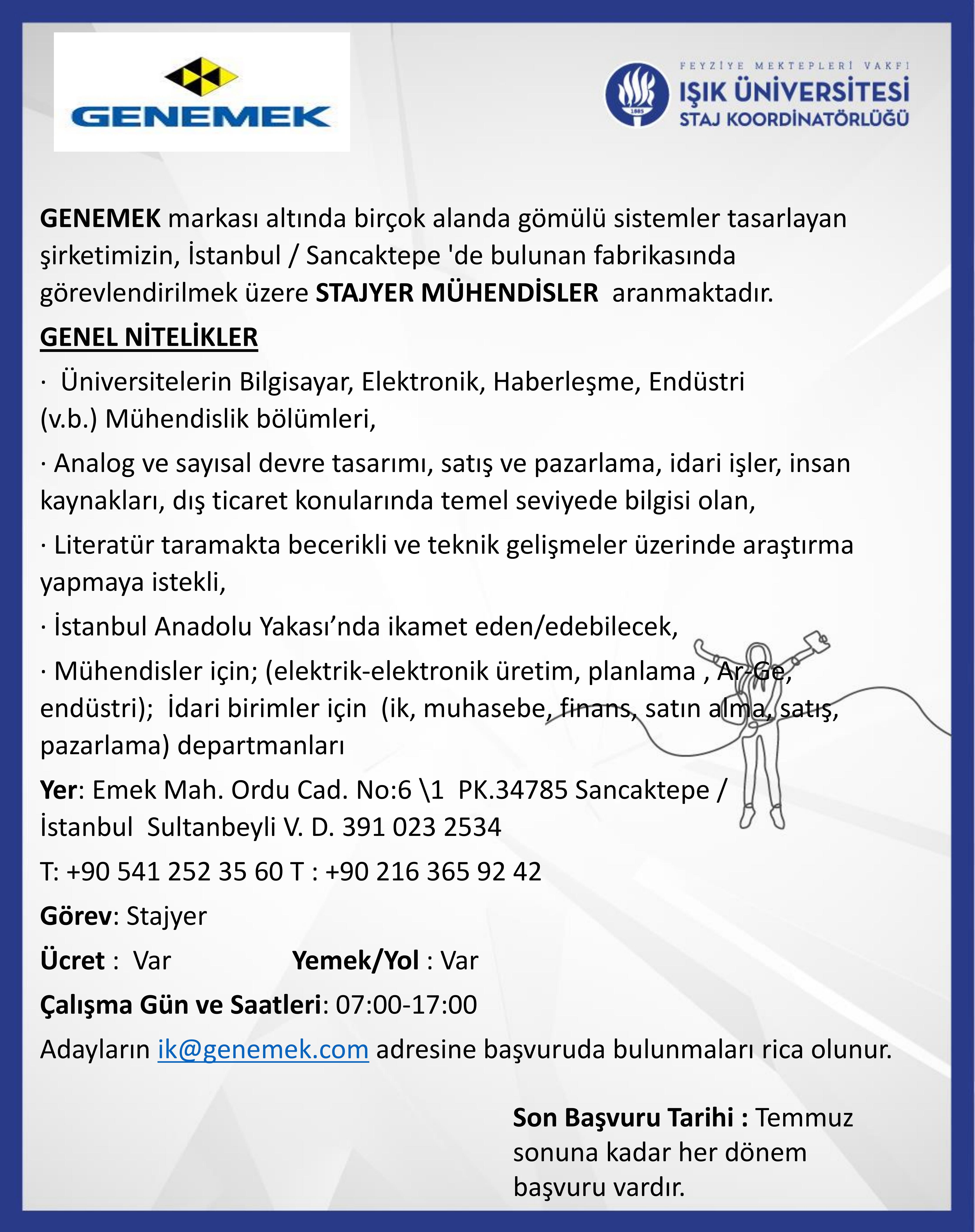 GENEMEK Mühendislik Staj Fırsatı / GENEMEK Engineering Internship Opportunity